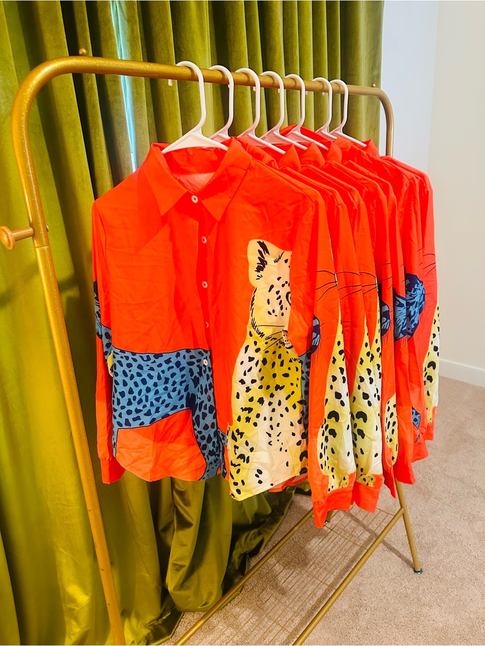 Bold Orange Animal Print Button-Up Shirt
